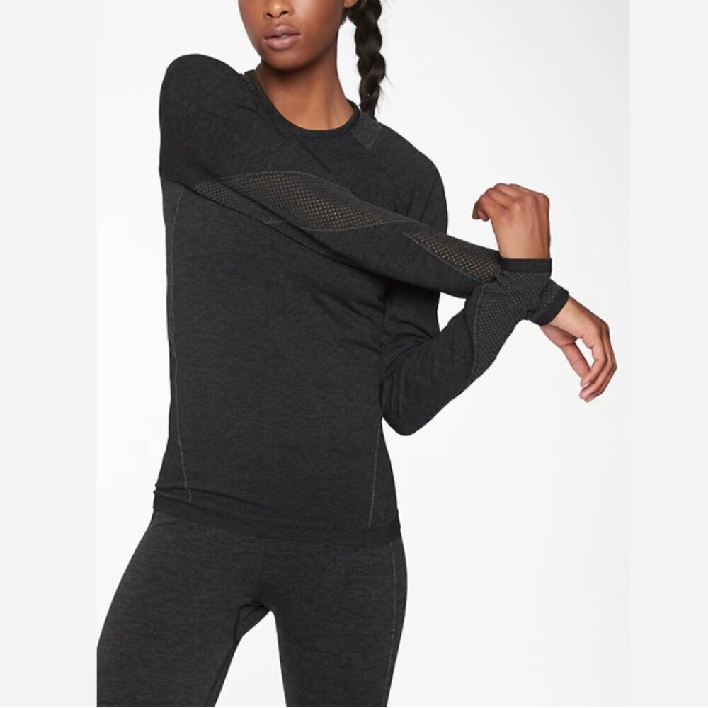 Athleta Caliber Long Sleeve Performance Top Black Gray Size S Activewear - Picture 1 of 6